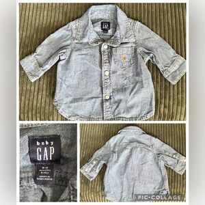 GAP Baby Denim Blue Shirt 0-3m Chambray Button Down